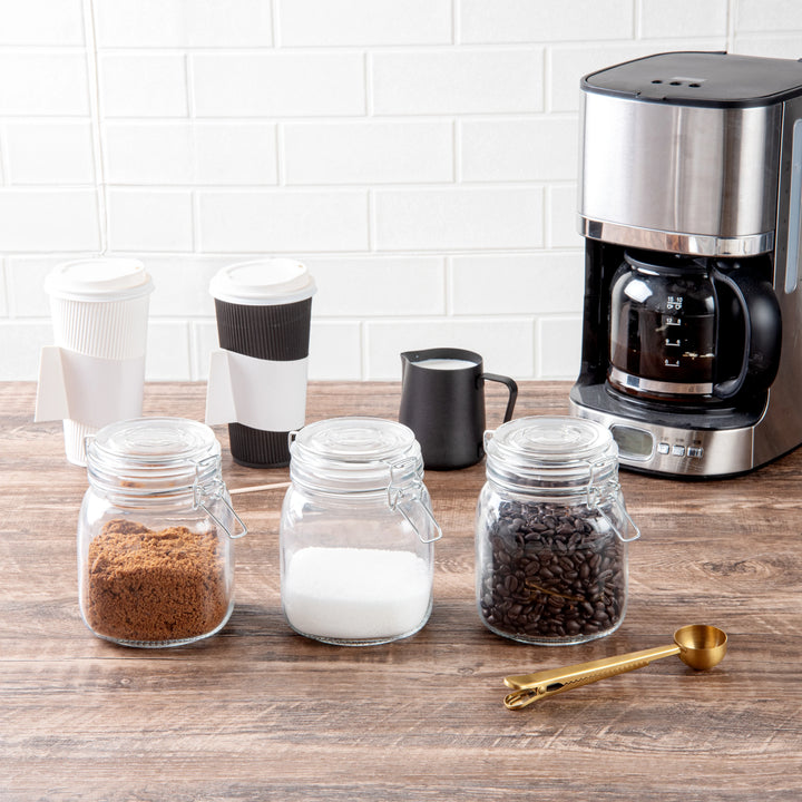 Restaurantware 3-Piece Glass Vetri Storage Jar Set, With Wood Holder - Restaurant Equipment and Smallwares - Canadian Distribution - Ships Free Within Canada on Orders Above CAD $199