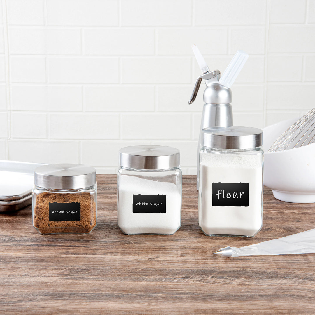 Restaurantware 3-Piece Glass Vetri Storage Jar Set, With Lid & Chalkboard Label - Restaurant Equipment and Smallwares - Canadian Distribution - Ships Free Within Canada on Orders Above CAD $199
