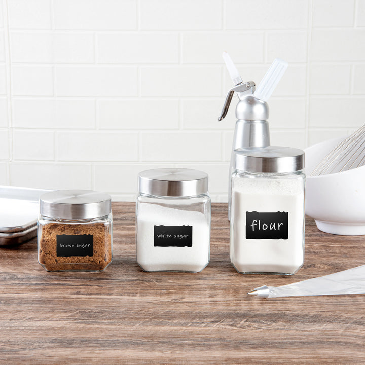Restaurantware 3-Piece Glass Vetri Storage Jar Set, With Lid & Chalkboard Label - Restaurant Equipment and Smallwares - Canadian Distribution - Ships Free Within Canada on Orders Above CAD $199