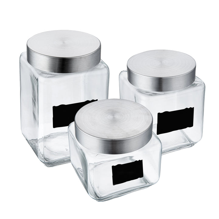 Restaurantware 3-Piece Glass Vetri Storage Jar Set, With Lid & Chalkboard Label - Restaurant Equipment and Smallwares - Canadian Distribution