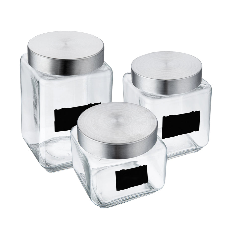 Restaurantware 3-Piece Glass Vetri Storage Jar Set, With Lid & Chalkboard Label - Restaurant Equipment and Smallwares - Canadian Distribution