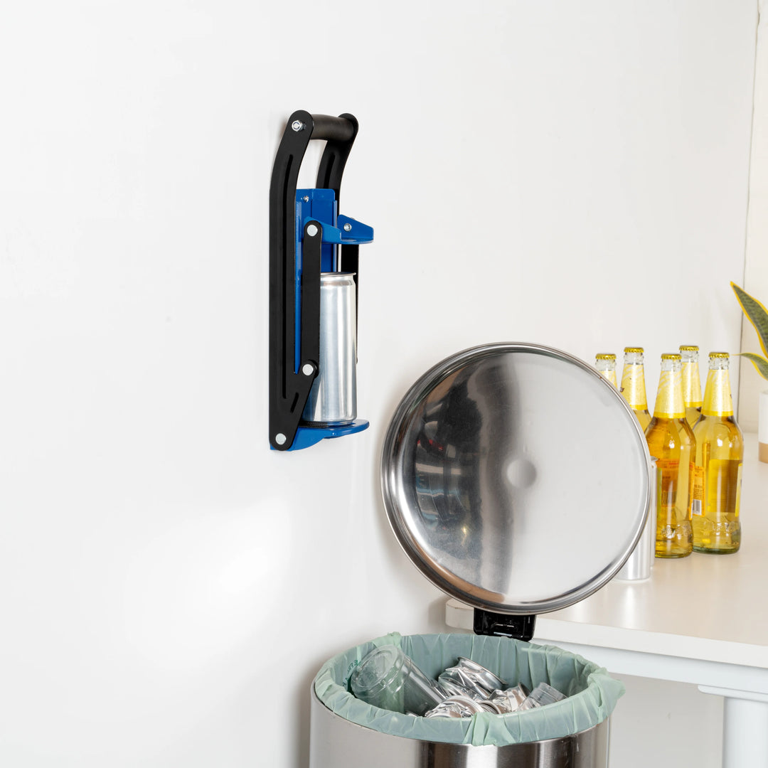 Restaurantware Met Lux Blue Wall Mount Metal Can Crusher, For 12 & 16oz Cans - Restaurant Equipment and Smallwares - Canadian Distribution - Ships Free Within Canada on Orders Above CAD $199