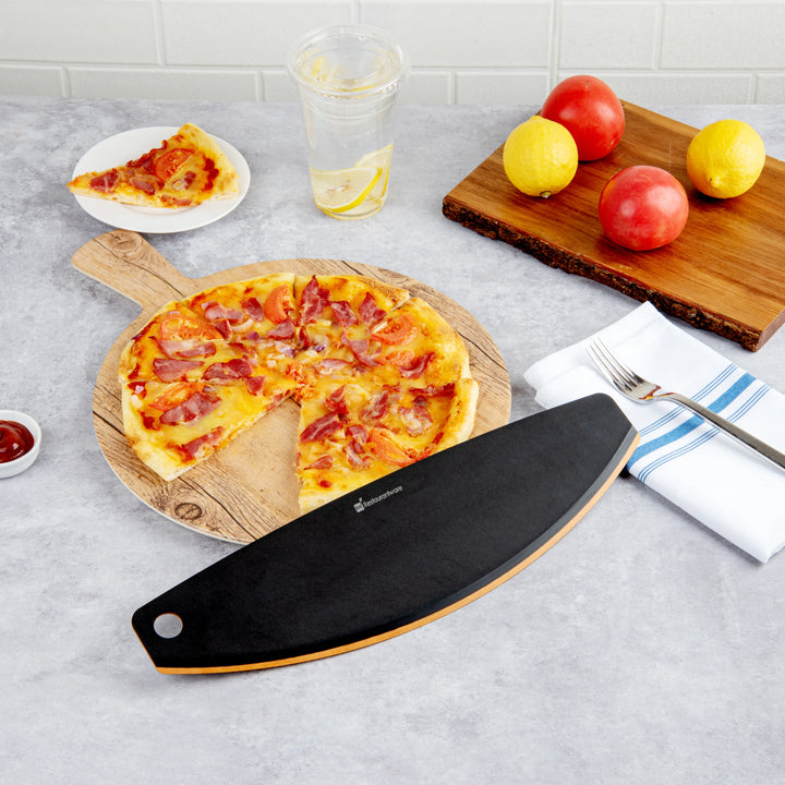 Restaurantware Rocker Black Wood Pizza Cutter, 13.75X3.5In, With Cover - Restaurant Equipment and Smallwares - Canadian Distribution - Ships Free Within Canada on Orders Above CAD $199
