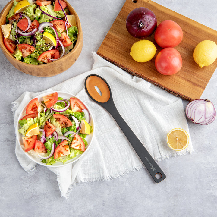 Restaurantware Nature Tek 13In Black Wood Slotted Serving Spoon - Restaurant Equipment and Smallwares - Canadian Distribution - Ships Free Within Canada on Orders Above CAD $199