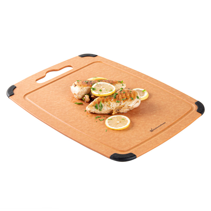 Restaurantware Nature Tek Wood Cutting Board, 17.25X12.75In, With Juice Groove & Handle - Restaurant Equipment and Smallwares - Canadian Distribution - Ships Free Within Canada on Orders Above CAD $199