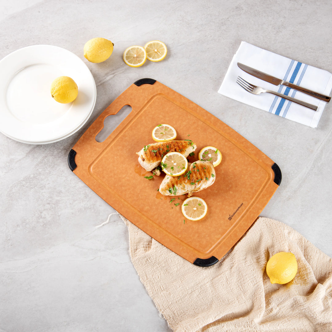 Restaurantware Nature Tek Wood Cutting Board, 17.25X12.75In, With Juice Groove & Handle - Restaurant Equipment and Smallwares - Canadian Distribution - Ships Free Within Canada on Orders Above CAD $199