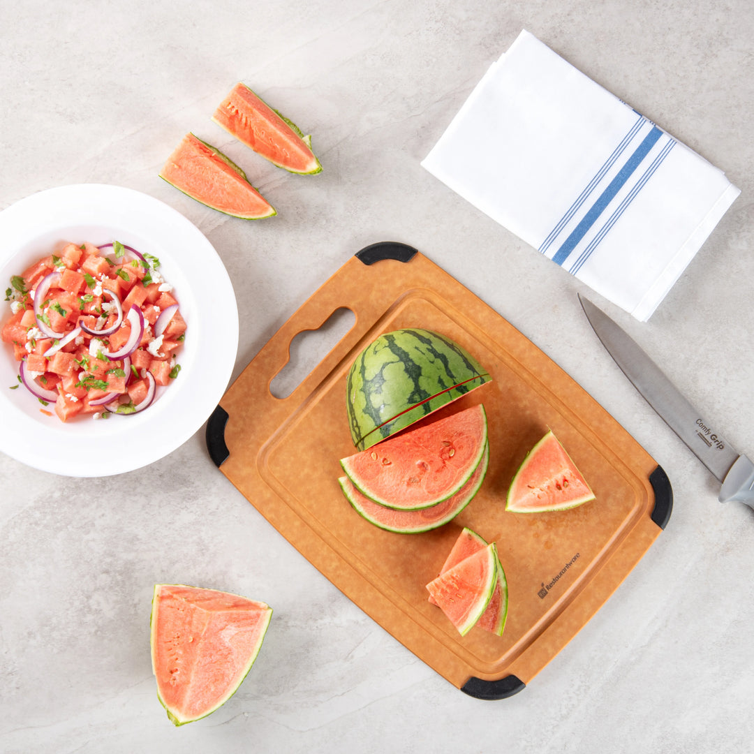 Restaurantware Nature Tek Wood Cutting Board, 14.5X10.75In, With Juice Groove & Handle - Restaurant Equipment and Smallwares - Canadian Distribution - Ships Free Within Canada on Orders Above CAD $199