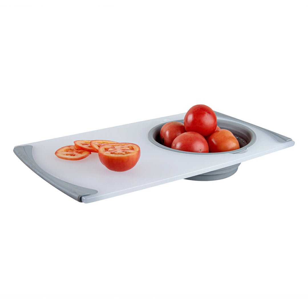 Restaurantware Rw Base Over-The-Sink Gray Plastic Cutting Board, 19.75X11.25In, With Collapsible Strainer - Restaurant Equipment and Smallwares - Canadian Distribution - Ships Free Within Canada on Orders Above CAD $199