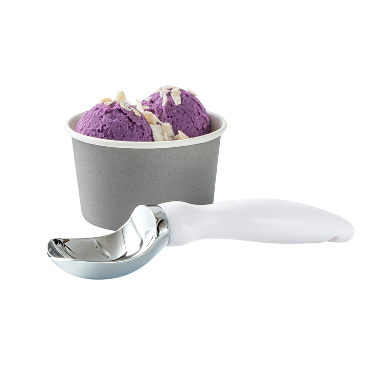 Restaurantware Comfy Grip Ice Cream Scoop, Zinc, White, 7.75 x 2 x 1.75In - Restaurant Equipment and Smallwares - Canadian Distribution - Ships Free Within Canada on Orders Above CAD $199