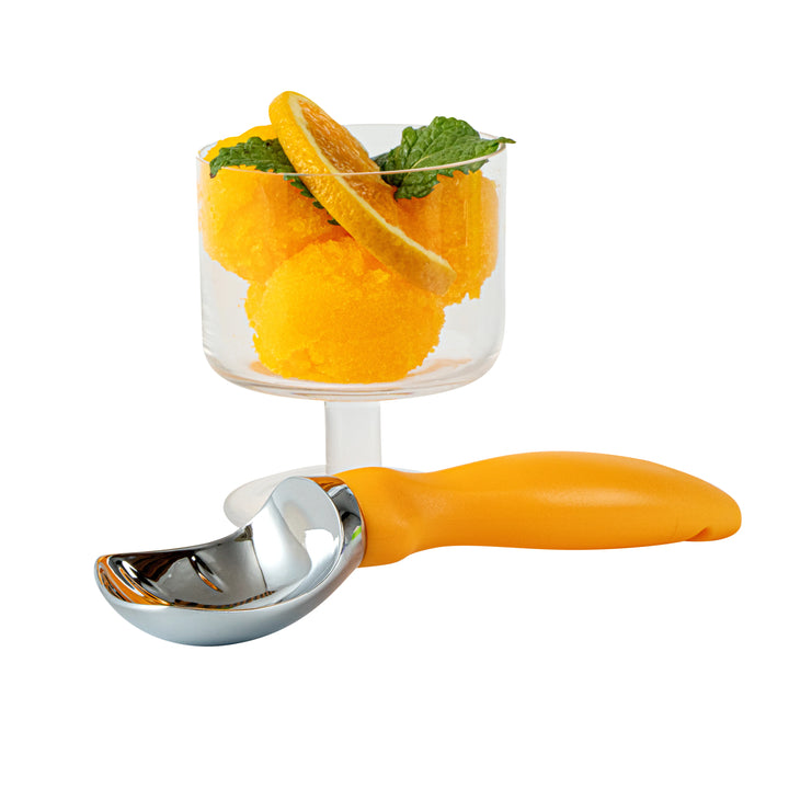 Restaurantware Comfy Grip Ice Cream Scoop, Zinc, Tangerine, 7.75 x 2 x 1.75In - Restaurant Equipment and Smallwares - Canadian Distribution - Ships Free Within Canada on Orders Above CAD $199