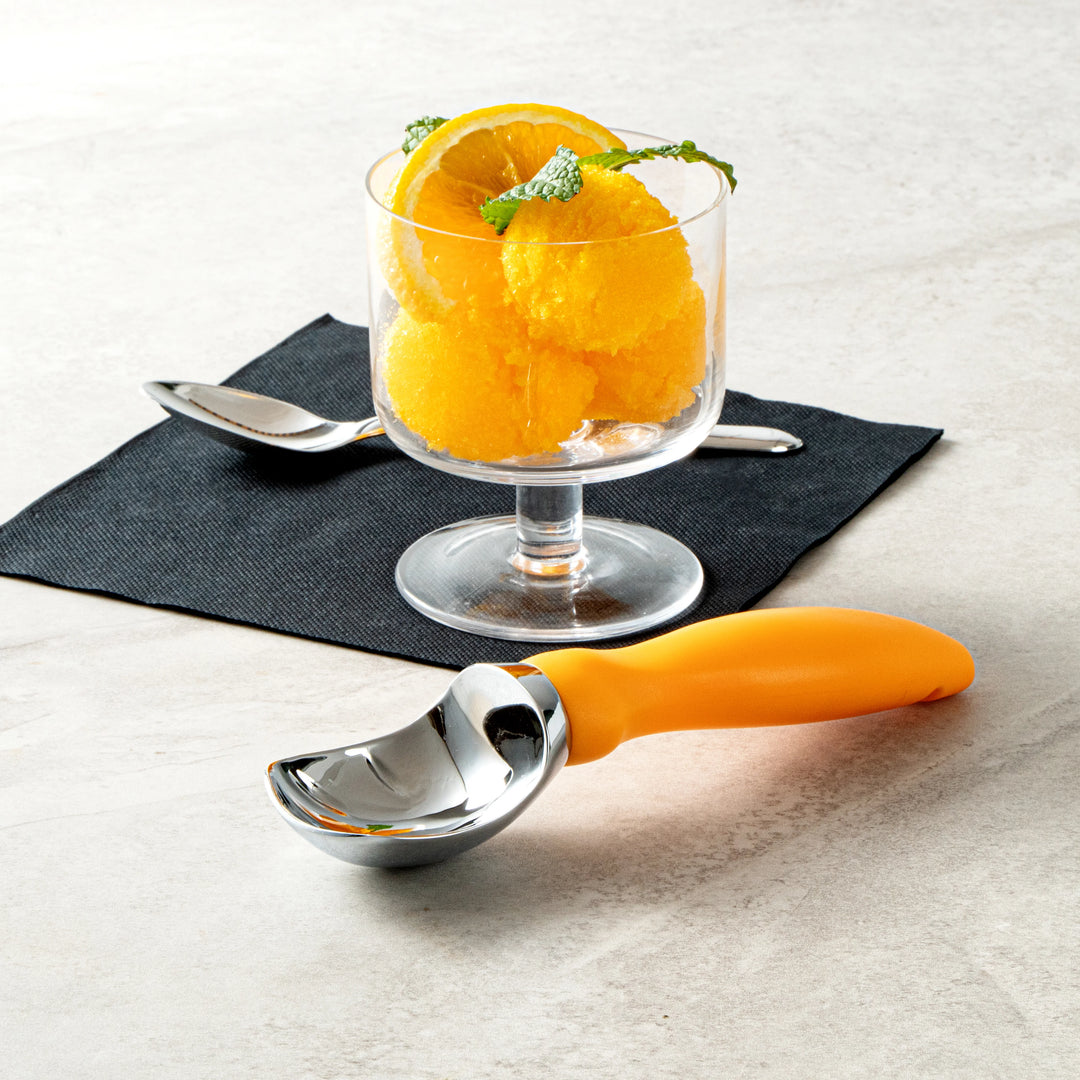 Restaurantware Comfy Grip Ice Cream Scoop, Zinc, Tangerine, 7.75 x 2 x 1.75In - Restaurant Equipment and Smallwares - Canadian Distribution - Ships Free Within Canada on Orders Above CAD $199