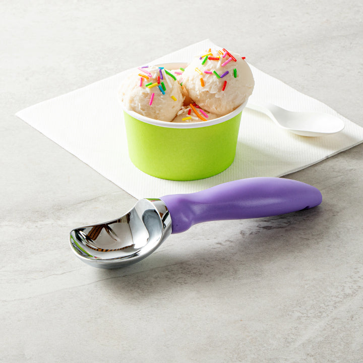 Restaurantware Comfy Grip Ice Cream Scoop, Zinc, Purple, 7.75 x 2 x 1.75In - Restaurant Equipment and Smallwares - Canadian Distribution - Ships Free Within Canada on Orders Above CAD $199