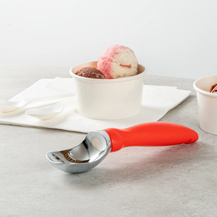 Restaurantware Comfy Grip Ice Cream Scoop, Zinc, Red, 7.75 x 2 x 1.75In - Restaurant Equipment and Smallwares - Canadian Distribution - Ships Free Within Canada on Orders Above CAD $199