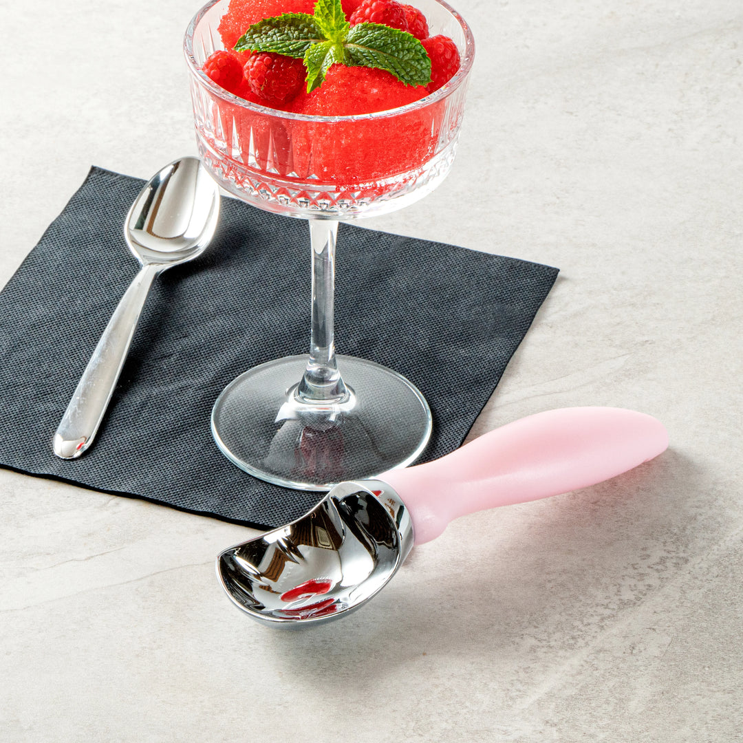Restaurantware Comfy Grip Ice Cream Scoop, Zinc, Pink, 7.75 x 2 x 1.75In - Restaurant Equipment and Smallwares - Canadian Distribution - Ships Free Within Canada on Orders Above CAD $199