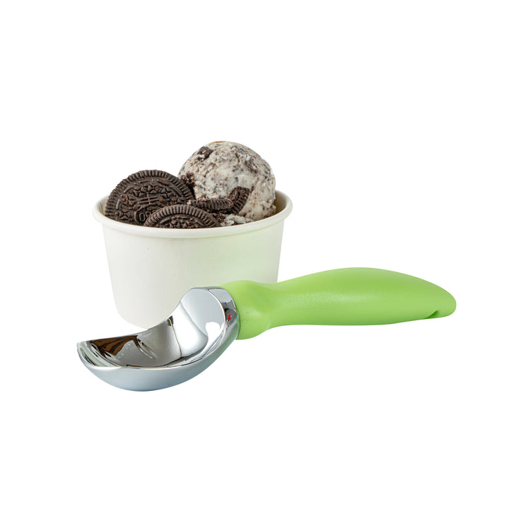 Restaurantware Comfy Grip Ice Cream Scoop, Zinc, Green, 7.75 x 2 x 1.75In - Restaurant Equipment and Smallwares - Canadian Distribution - Ships Free Within Canada on Orders Above CAD $199