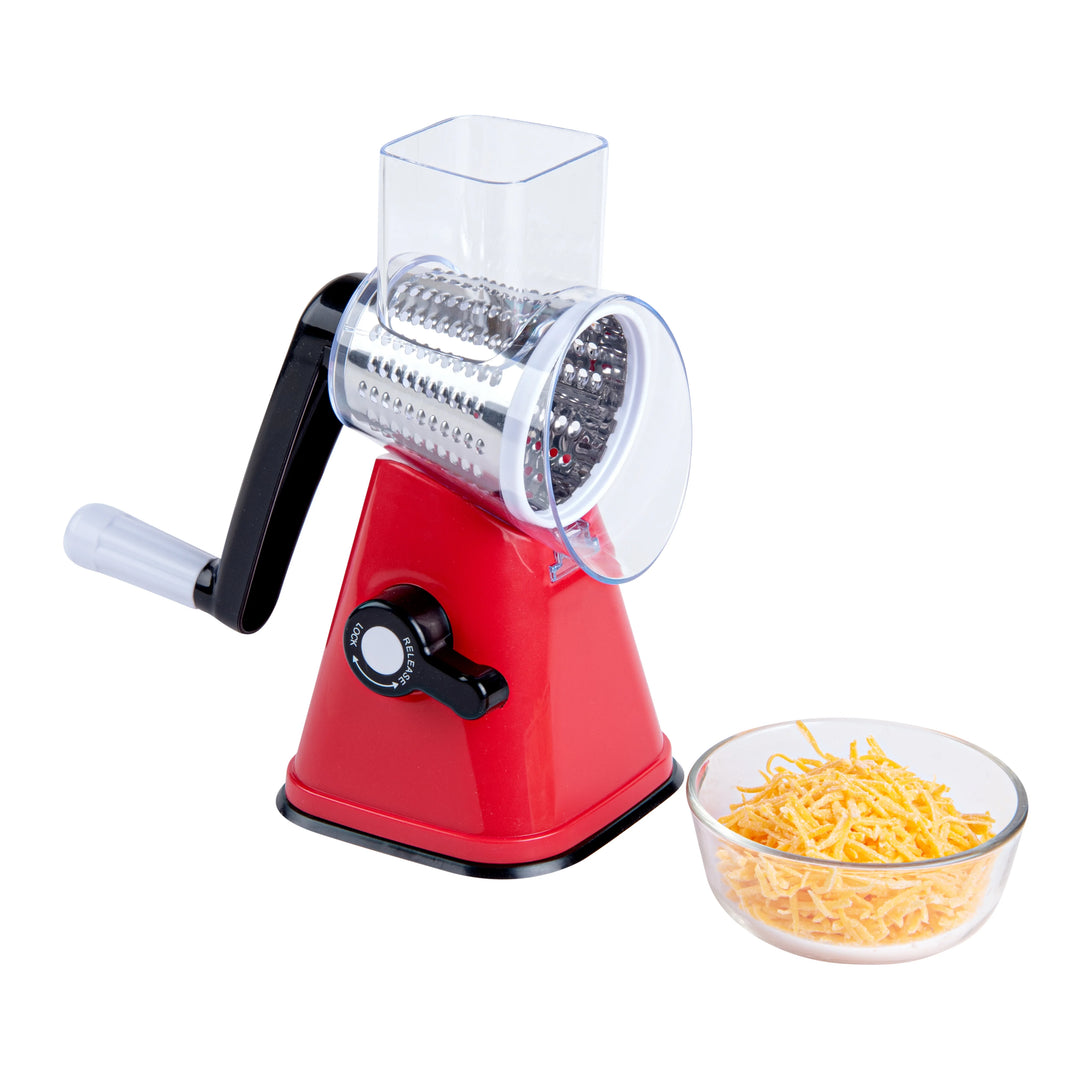 Restaurantware Met Lux Red Cheese & Vegetable Rotary Grater, With 3 Blades - Restaurant Equipment and Smallwares - Canadian Distribution - Ships Free Within Canada on Orders Above CAD $199