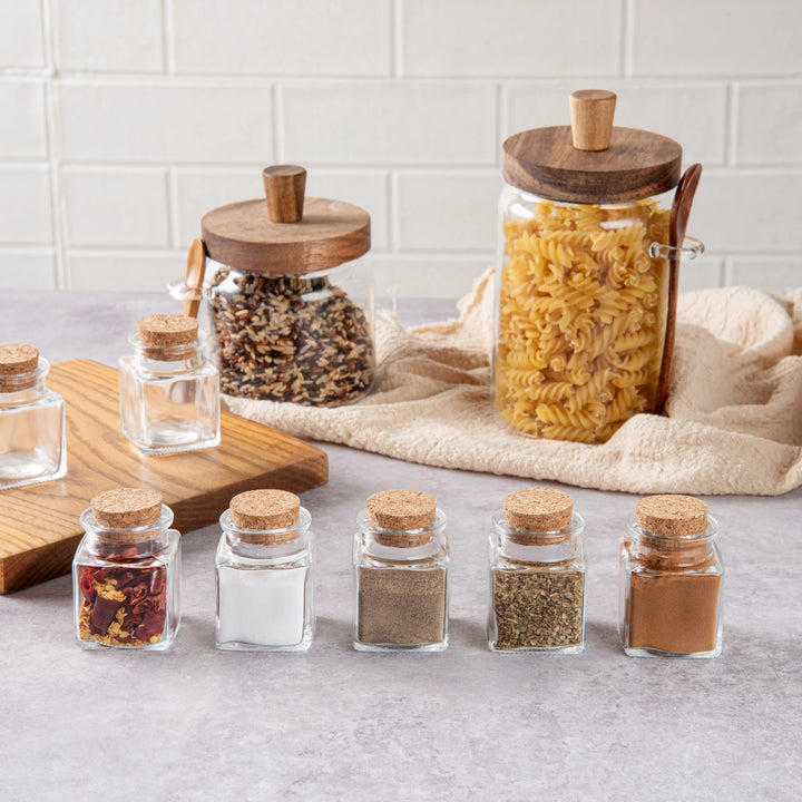 Restaurantware Rw Base 2oz Clear Glass Square Herb Jars, With Cork Lid - Restaurant Equipment and Smallwares - Canadian Distribution - Ships Free Within Canada on Orders Above CAD $199