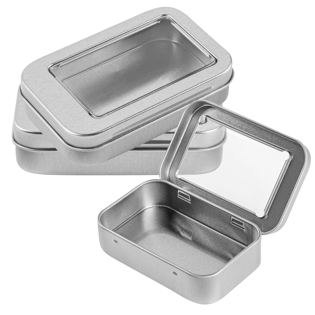 Restaurantware RW Base 4oz Tin Containers, Silver, Rectangular, with Window Lid - Restaurant Equipment and Smallwares - Canadian Distribution - Ships Free Within Canada on Orders Above CAD $199