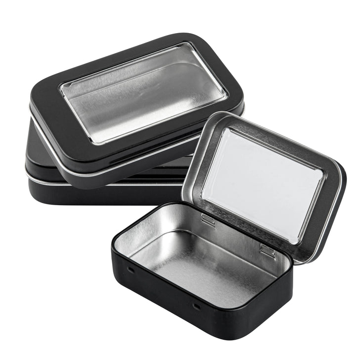 Restaurantware RW Base 4oz Tin Containers, Black, Rectangular, with Window Lid - Restaurant Equipment and Smallwares - Canadian Distribution - Ships Free Within Canada on Orders Above CAD $199