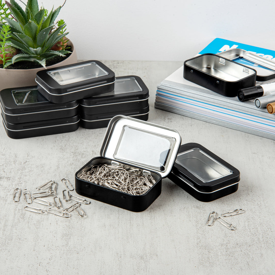 Restaurantware RW Base 4oz Tin Containers, Black, Rectangular, with Window Lid - Restaurant Equipment and Smallwares - Canadian Distribution - Ships Free Within Canada on Orders Above CAD $199