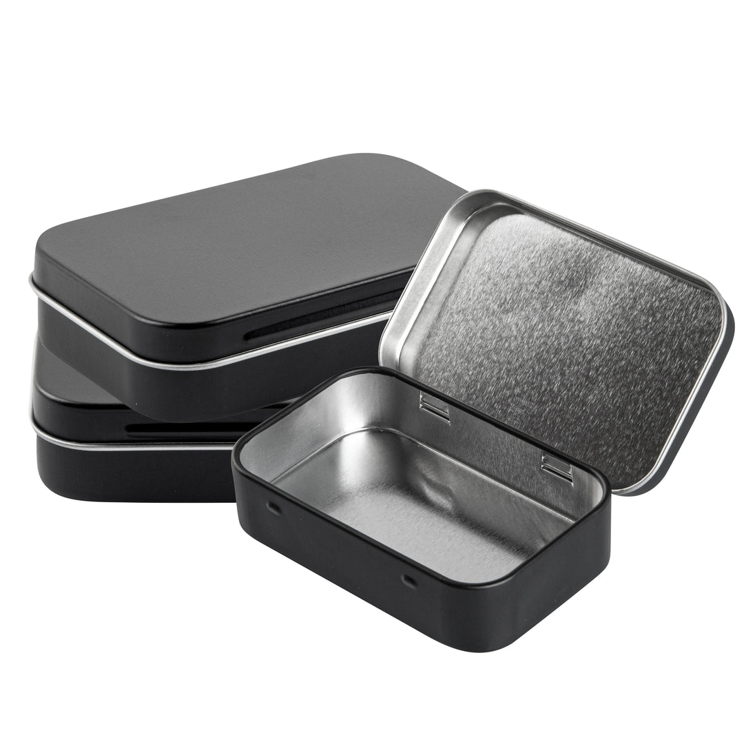 Restaurantware RW Base 4oz Tin Containers, Black, Rectangular, with Hinged Lid - Restaurant Equipment and Smallwares - Canadian Distribution - Ships Free Within Canada on Orders Above CAD $199