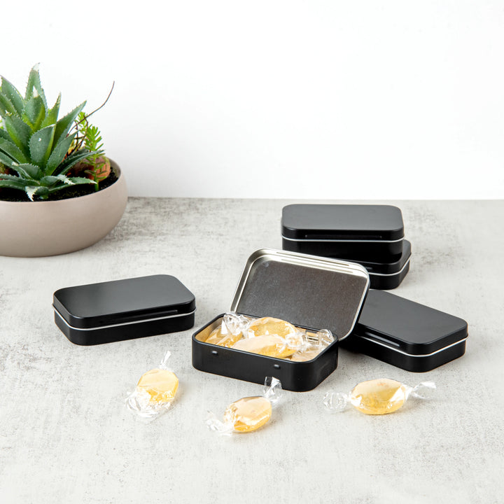 Restaurantware RW Base 4oz Tin Containers, Black, Rectangular, with Hinged Lid - Restaurant Equipment and Smallwares - Canadian Distribution - Ships Free Within Canada on Orders Above CAD $199