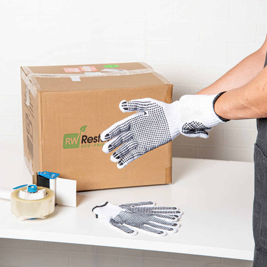 Restaurantware Large White Poly-Cotton Gloves, with Black PVC Dots - Restaurant Equipment and Smallwares - Canadian Distribution - Ships Free Within Canada on Orders Above CAD $199