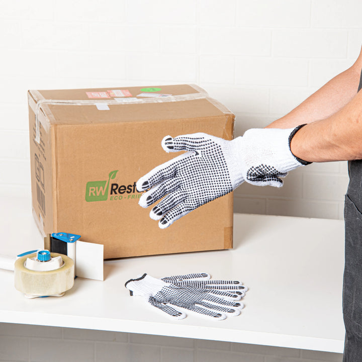 Restaurantware Large White Poly-Cotton Gloves, with Black PVC Dots - Restaurant Equipment and Smallwares - Canadian Distribution - Ships Free Within Canada on Orders Above CAD $199