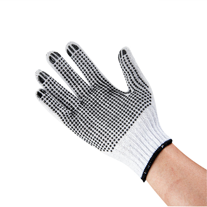 Restaurantware Medium White Poly-Cotton Gloves, with Black PVC Dots - Restaurant Equipment and Smallwares - Canadian Distribution - Ships Free Within Canada on Orders Above CAD $199