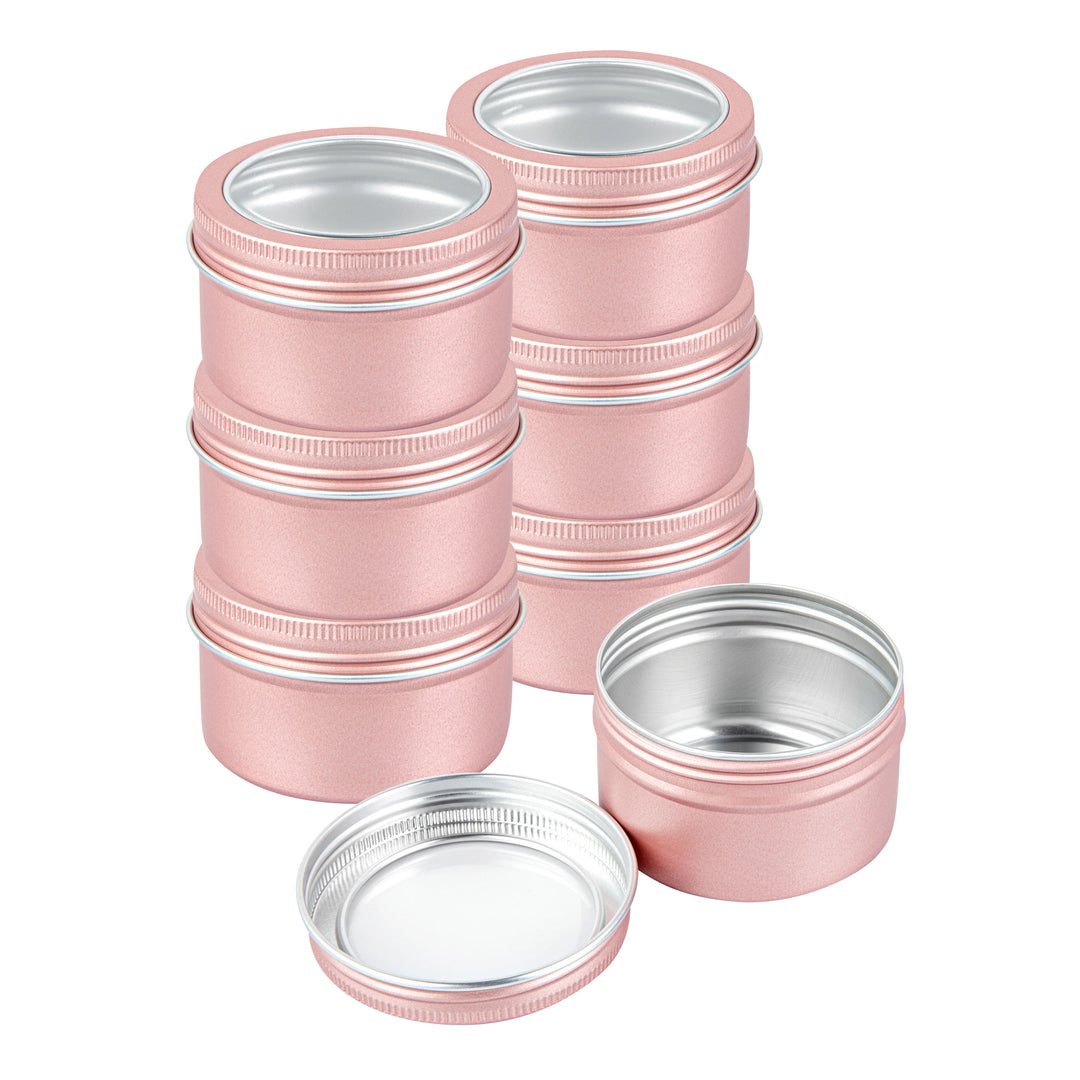 Restaurantware RW Base 4oz Tin Containers, Rose Gold, Round, with Window Lid - Restaurant Equipment and Smallwares - Canadian Distribution - Ships Free Within Canada on Orders Above CAD $199