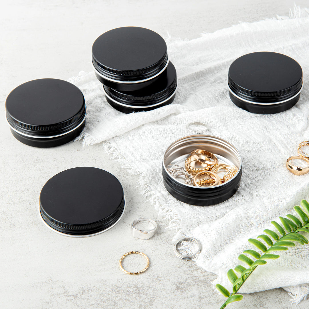 Restaurantware RW Base 2oz Tin Containers, Black, Round, with Screw Lid - Restaurant Equipment and Smallwares - Canadian Distribution - Ships Free Within Canada on Orders Above CAD $199