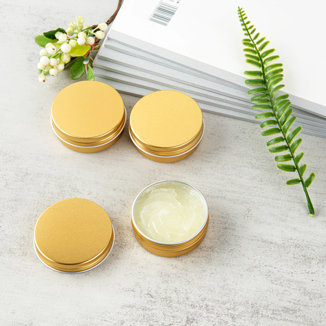 Restaurantware RW Base 2oz Tin Containers, Gold, Round, with Screw Lid - Restaurant Equipment and Smallwares - Canadian Distribution - Ships Free Within Canada on Orders Above CAD $199