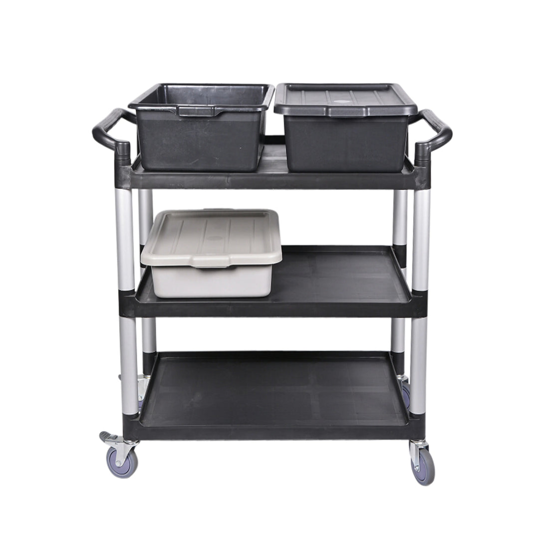 Restaurantware Rw Clean 3-Shelf Small Black Plastic Utility Cart, 32 X 17 X 35.75 Inch, Heavy-Duty Rolling - Restaurant Equipment and Smallwares - Canadian Distribution - Ships Free Within Canada on Orders Above CAD $199