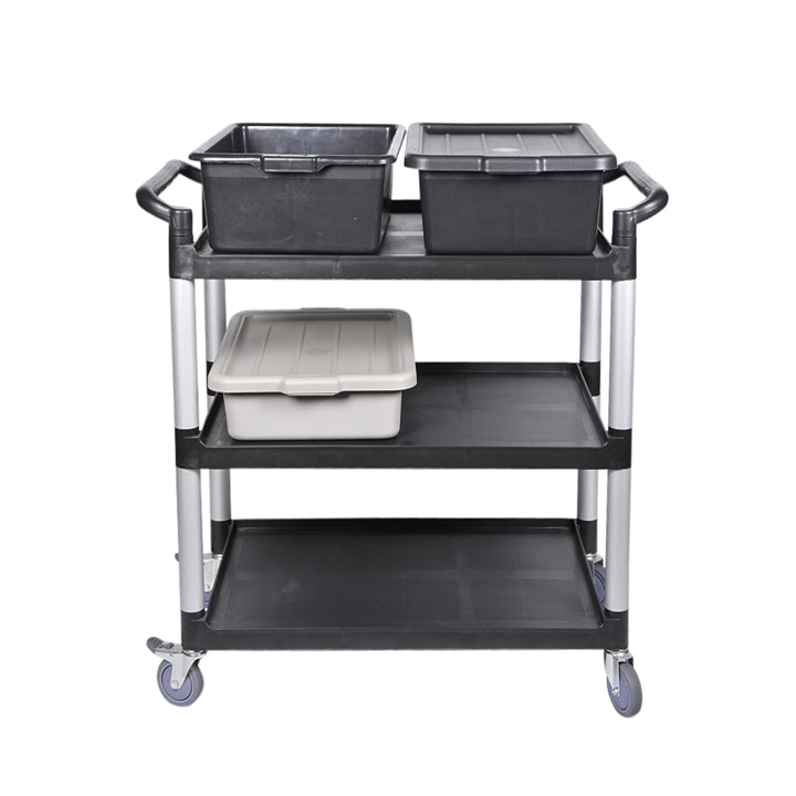 Restaurantware Rw Clean 3-Shelf Small Black Plastic Utility Cart, 32 X 17 X 35.75 Inch, Heavy-Duty Rolling - Restaurant Equipment and Smallwares - Canadian Distribution - Ships Free Within Canada on Orders Above CAD $199