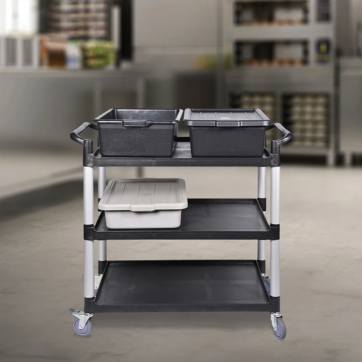 Restaurantware Rw Clean 3-Shelf Small Black Plastic Utility Cart, 32 X 17 X 35.75 Inch, Heavy-Duty Rolling - Restaurant Equipment and Smallwares - Canadian Distribution