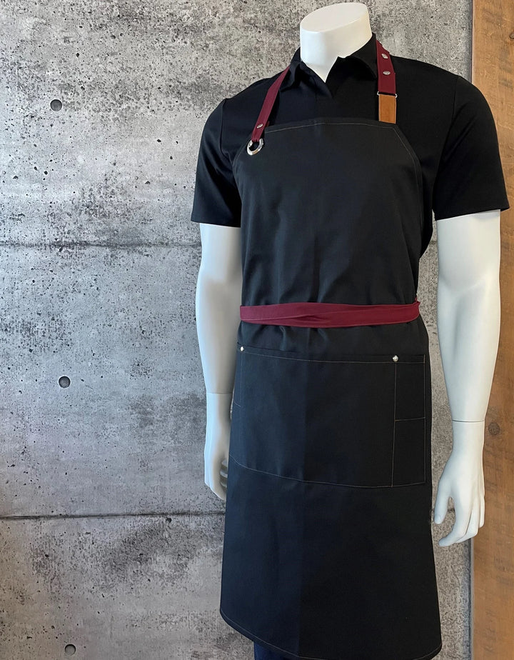 No Limits 34 X 34In Black & Burgundy Bib Apron, Polyester & Cotton, With Colored Strap - Restaurant Equipment and Smallwares - Canadian Distribution