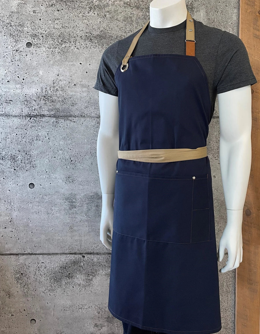 No Limits 34 X 34In Navy & Beige Bib Apron, Polyester & Cotton, With Colored Strap - Restaurant Equipment and Smallwares - Canadian Distribution