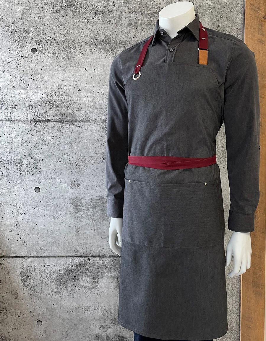 No Limits 34 X 34In Gray & Burgundy Bib Apron, Polyester & Cotton, With Colored Strap - Restaurant Equipment and Smallwares - Canadian Distribution