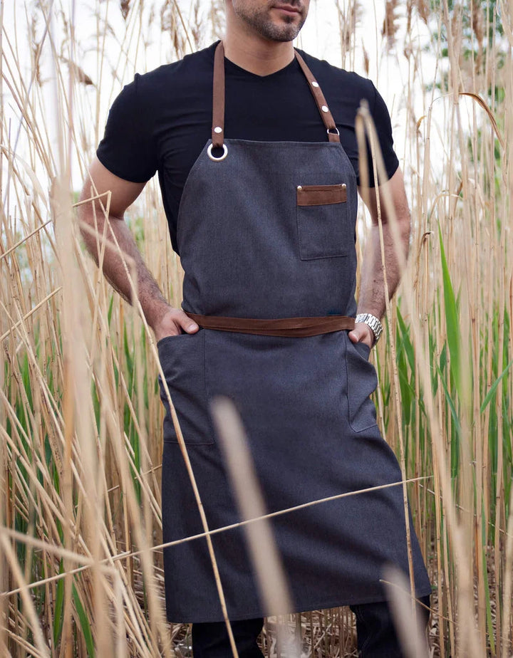 No Limits 34 X 34In Gray Bib Apron, Polyester & Cotton, With Faux Suede Detail - Restaurant Equipment and Smallwares - Canadian Distribution