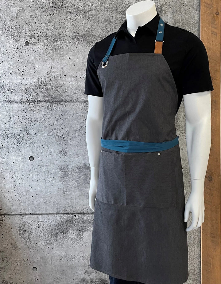 No Limits 34 X 34In Gray & Teal Blue Bib Apron, Polyester & Cotton, With Colored Strap - Restaurant Equipment and Smallwares - Canadian Distribution