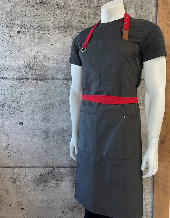 No Limits 34 X 34In Gray & Red Bib Apron, Polyester & Cotton, With Colored Strap - Restaurant Equipment and Smallwares - Canadian Distribution