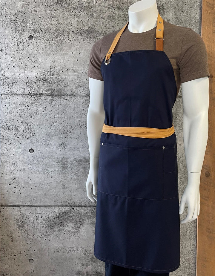 No Limits 34 X 34In Navy & Yellow Ochre Bib Apron, Polyester & Cotton, With Colored Strap - Restaurant Equipment and Smallwares - Canadian Distribution