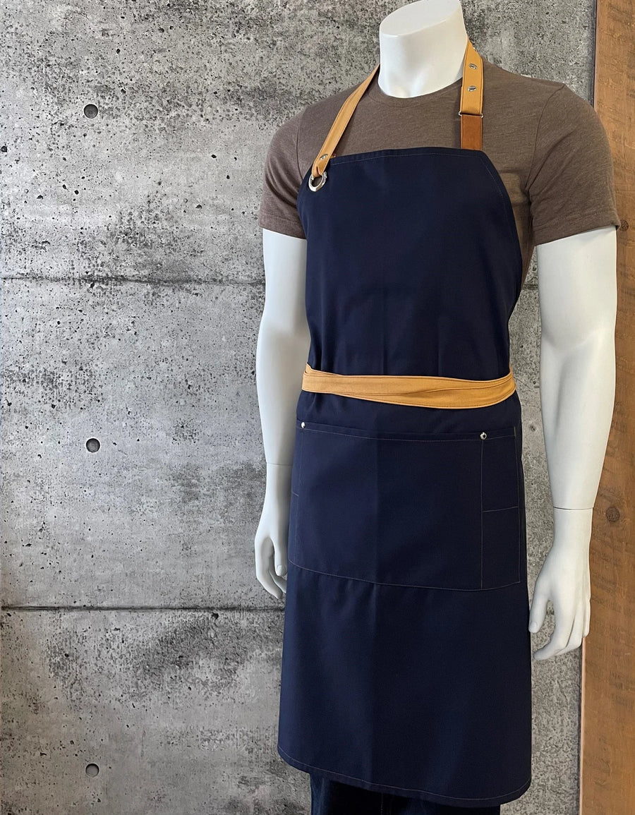 No Limits 34 X 34In Navy & Yellow Ochre Bib Apron, Polyester & Cotton, With Colored Strap - Restaurant Equipment and Smallwares - Canadian Distribution