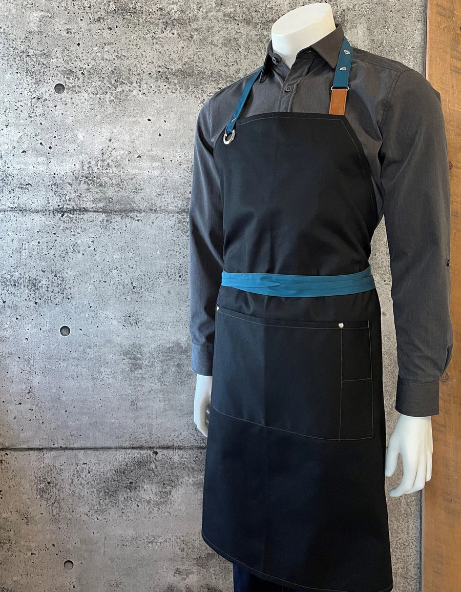No Limits 34 X 34In Black & Teal Blue Bib Apron, Polyester & Cotton, With Colored Strap - Restaurant Equipment and Smallwares - Canadian Distribution