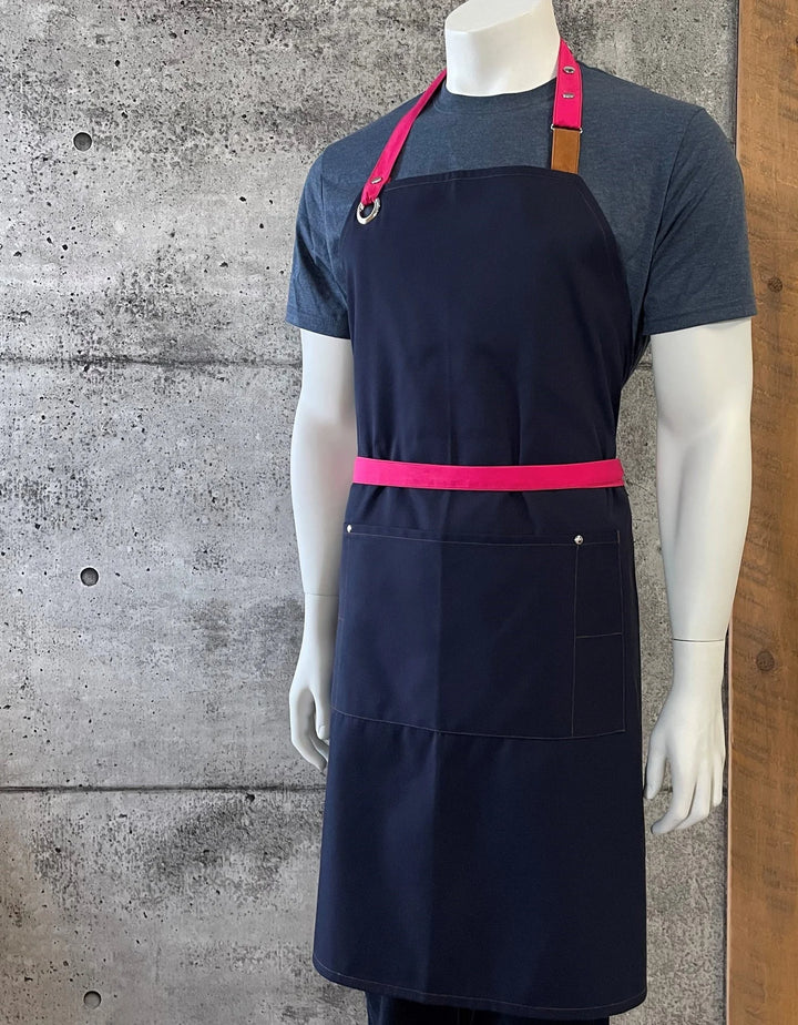 No Limits 34 X 34In Navy & Fuchsia Bib Apron, Polyester & Cotton, With Colored Strap - Restaurant Equipment and Smallwares - Canadian Distribution