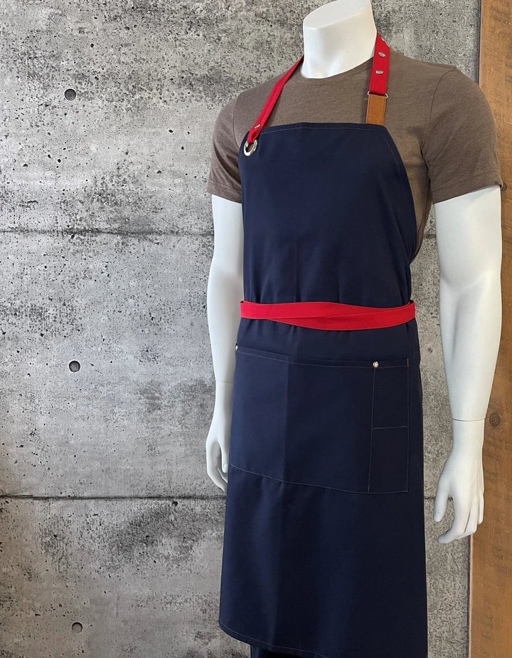 No Limits 34 X 34In Navy & Red Bib Apron, Polyester & Cotton, With Colored Strap - Restaurant Equipment and Smallwares - Canadian Distribution
