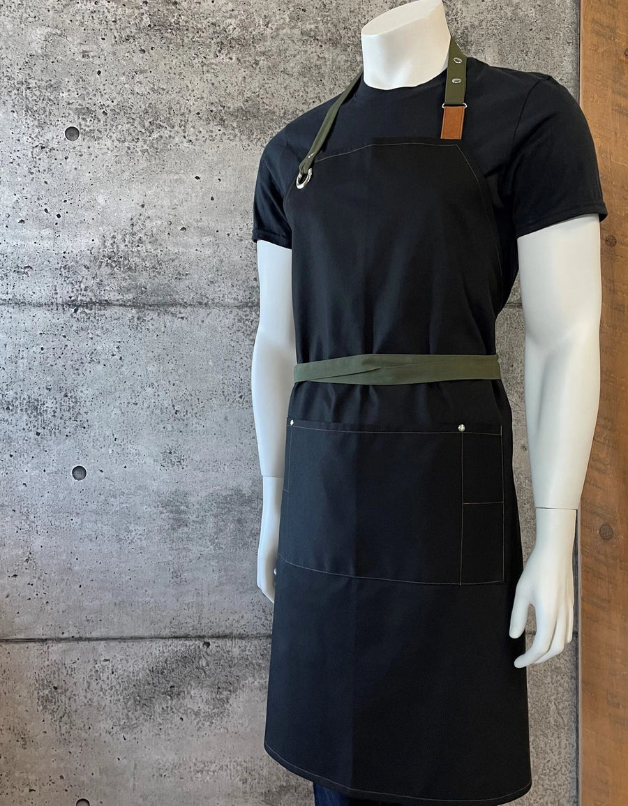 No Limits 34 X 34In Black & Green Khaki Bib Apron, Polyester & Cotton, With Colored Strap - Restaurant Equipment and Smallwares - Canadian Distribution