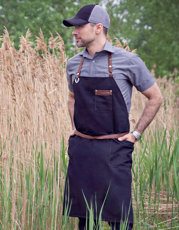 No Limits 34 X 34In Black Bib Apron, Polyester & Cotton, With Faux Suede Detail - Restaurant Equipment and Smallwares - Canadian Distribution