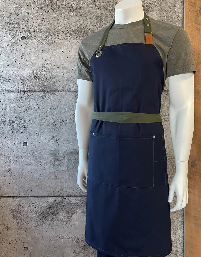 No Limits 34 X 34In Navy & Green Khaki Bib Apron, Polyester & Cotton, With Colored Strap - Restaurant Equipment and Smallwares - Canadian Distribution