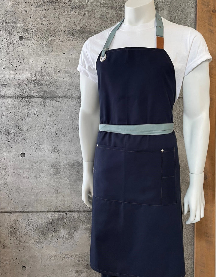 No Limits 34 X 34In Navy & Light Blue Bib Apron, Polyester & Cotton, With Colored Strap - Restaurant Equipment and Smallwares - Canadian Distribution